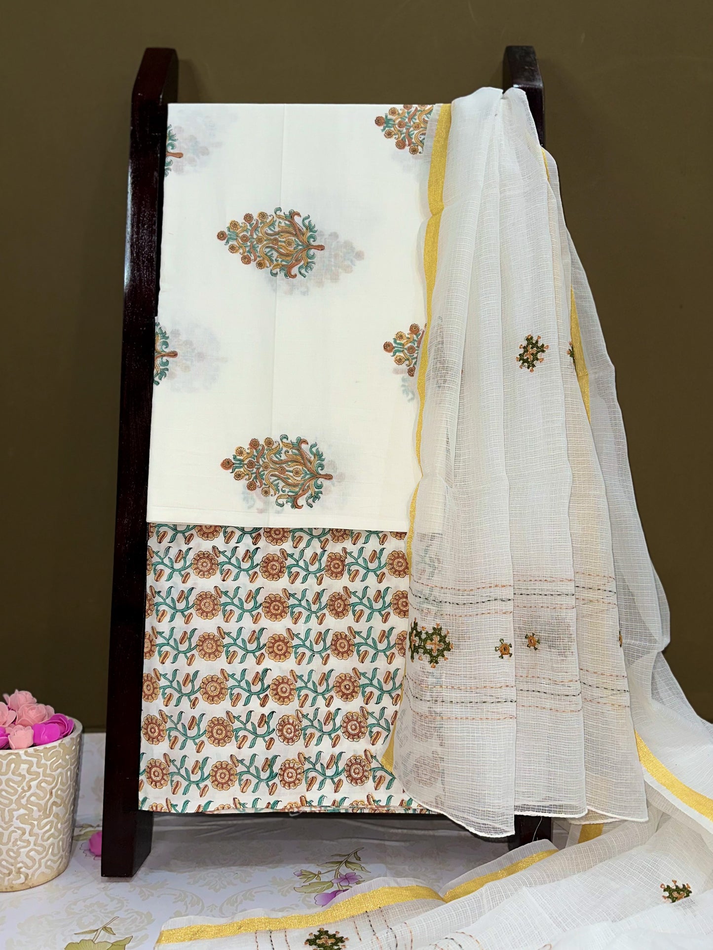 white handloom cotton, suit sets for women