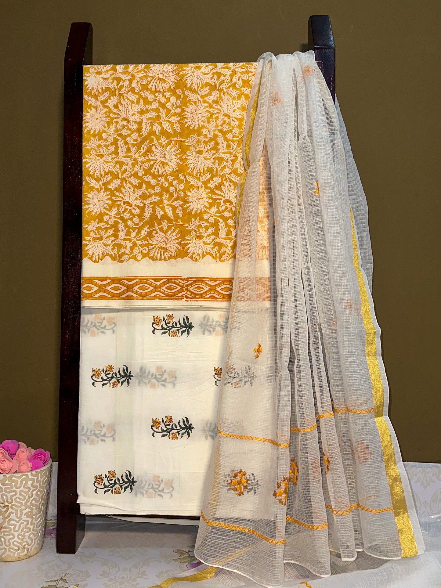 yellow suit sets, mulmul cotton suit set
