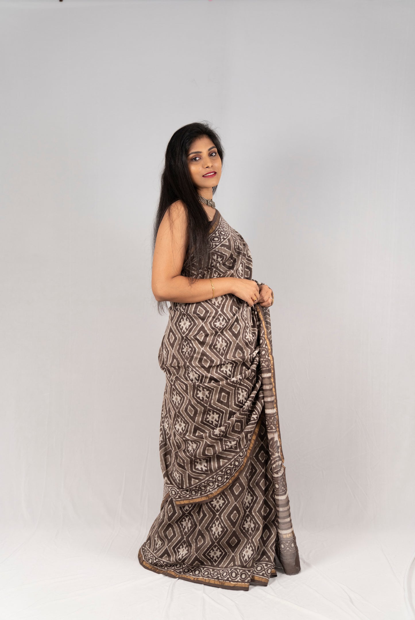 Chanderi Silk Hand Block Printed Saree - Anemone Vinkel