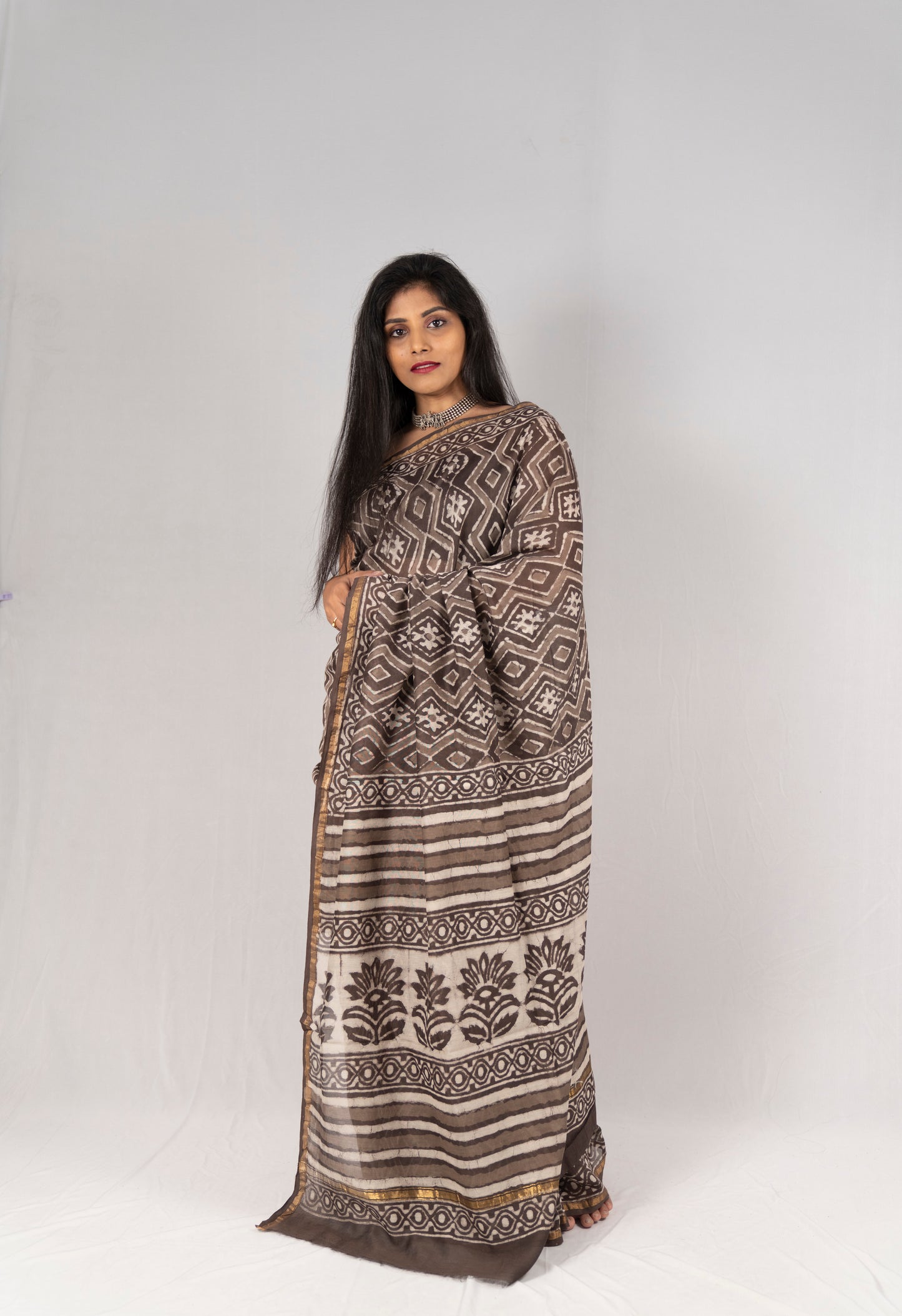 Chanderi Silk Hand Block Printed Saree - Anemone Vinkel