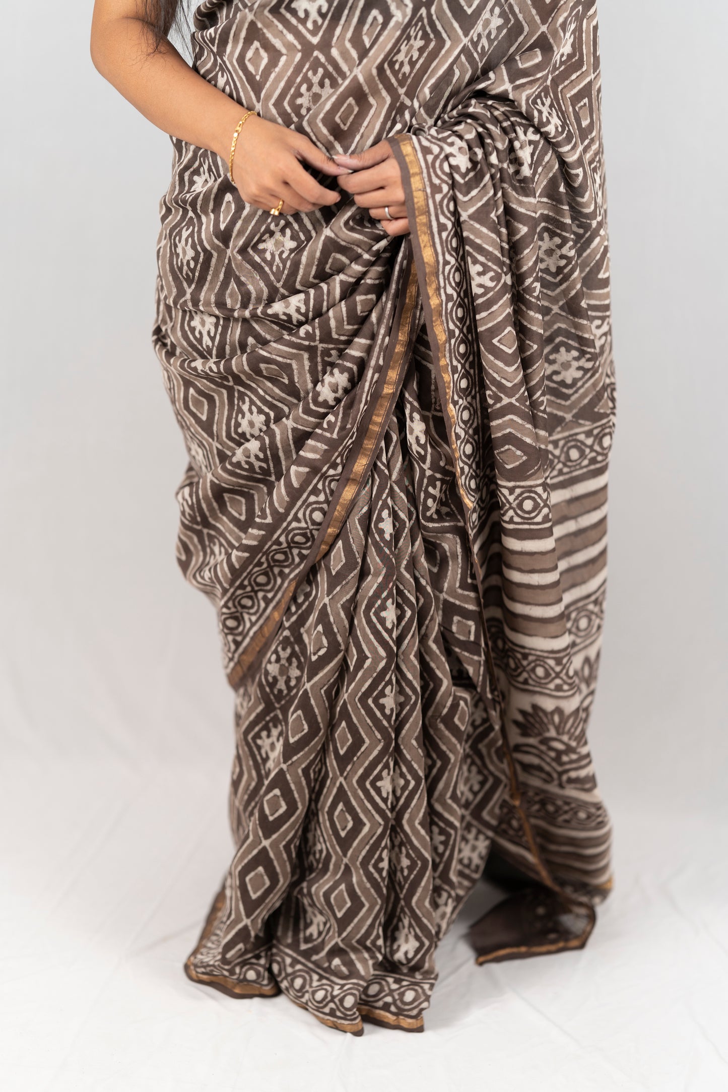 Chanderi Silk Hand Block Printed Saree - Anemone Vinkel