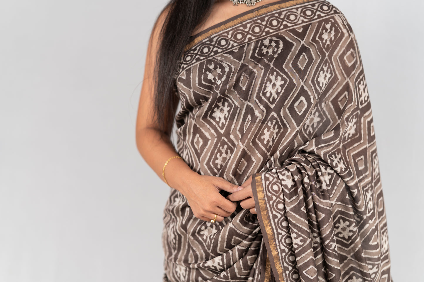 Chanderi Silk Hand Block Printed Saree - Anemone Vinkel