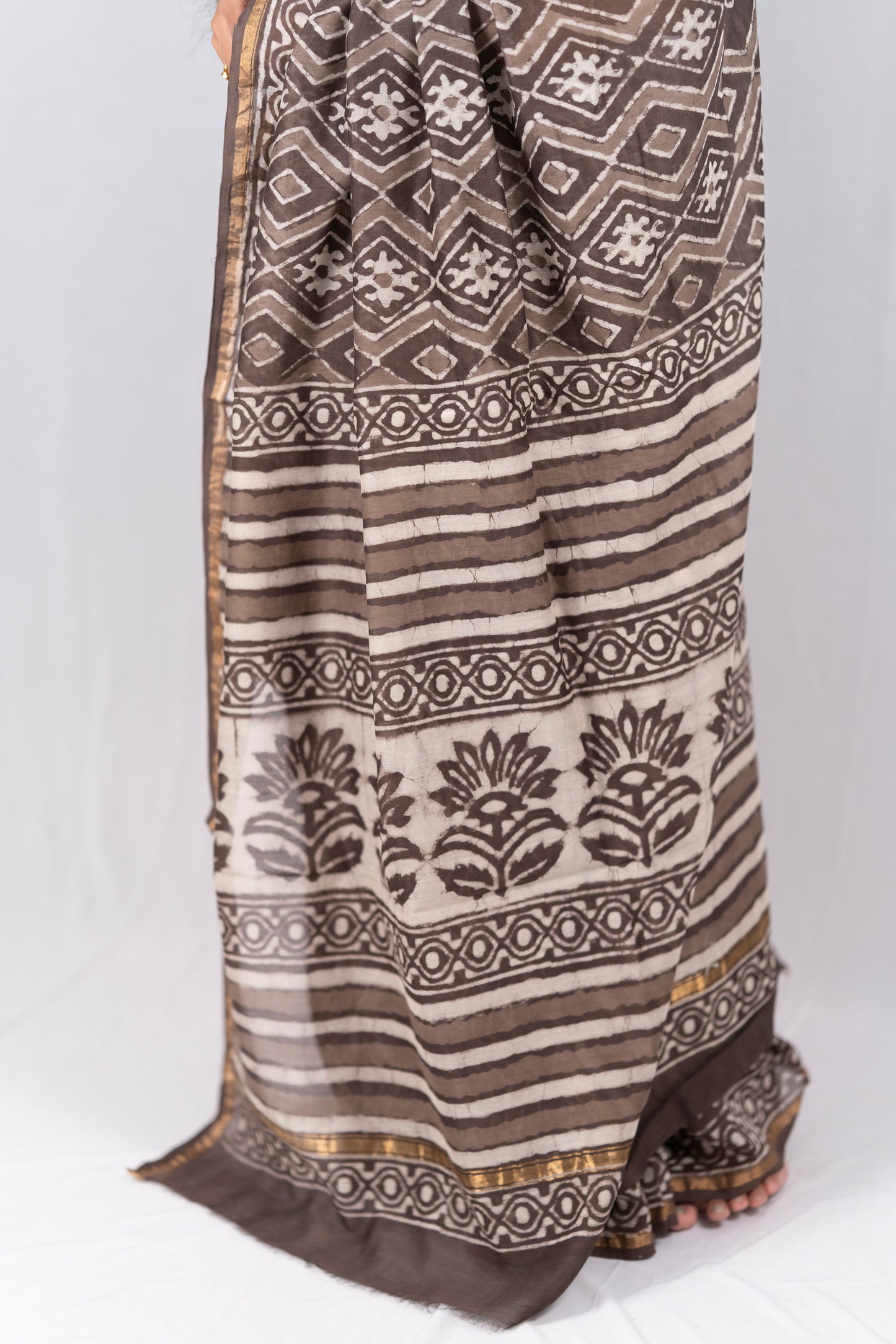 Chanderi Silk Hand Block Printed Saree - Anemone Vinkel