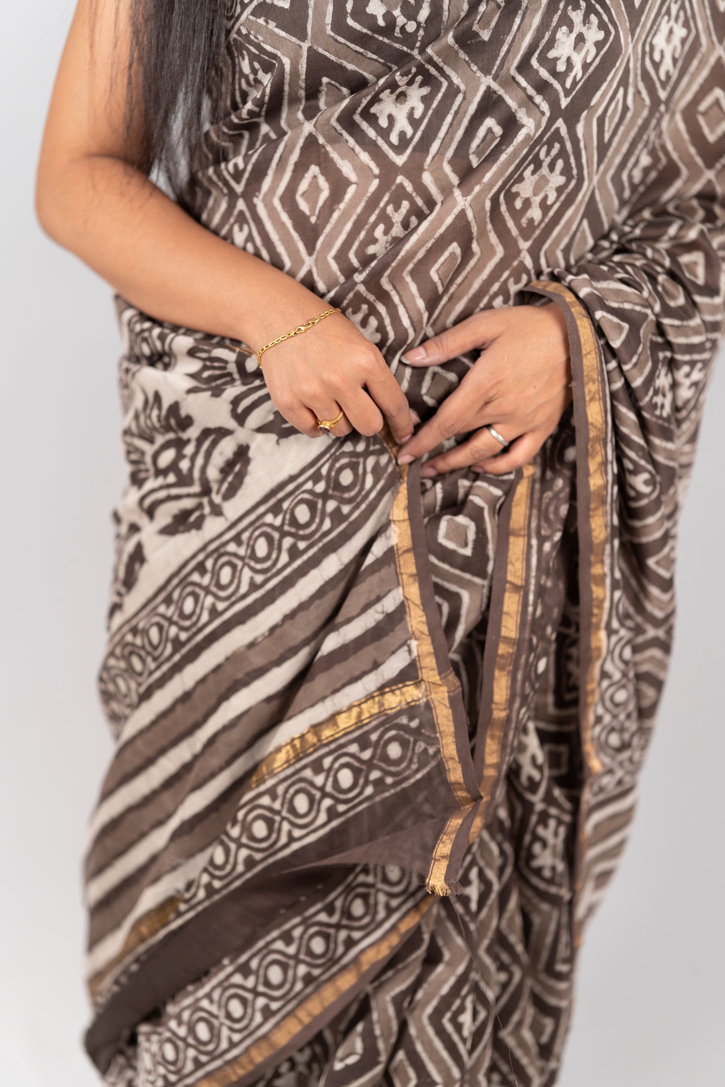 Chanderi Silk Hand Block Printed Saree - Anemone Vinkel