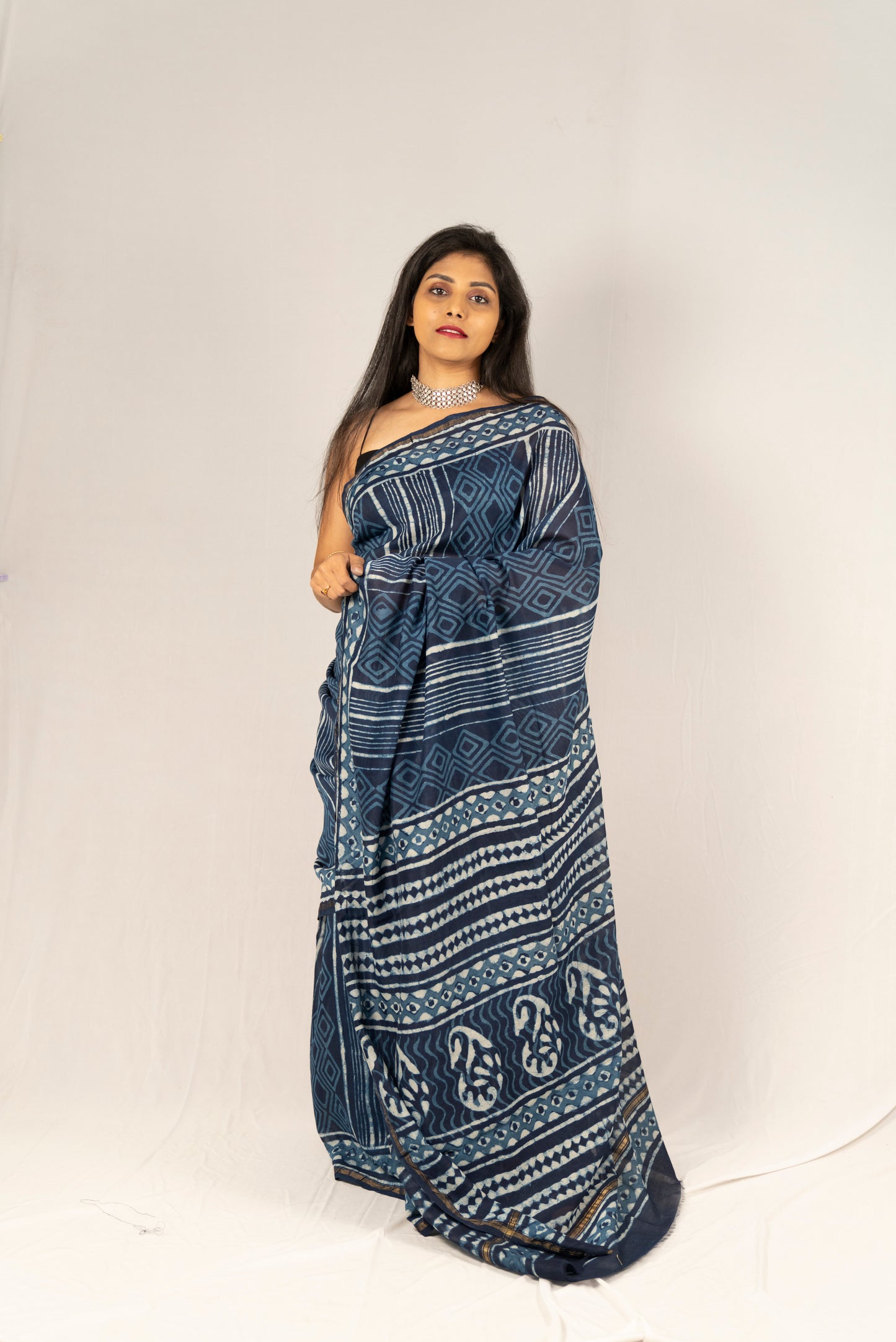 Chanderi Silk Hand Block Printed Saree - Anemone Vinkel
