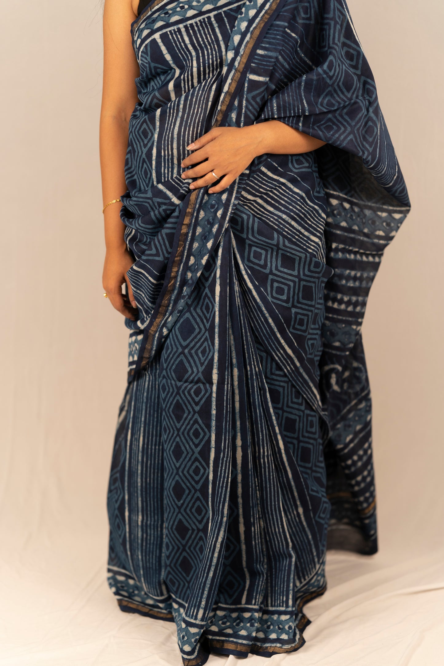 Chanderi Silk Hand Block Printed Saree - Anemone Vinkel