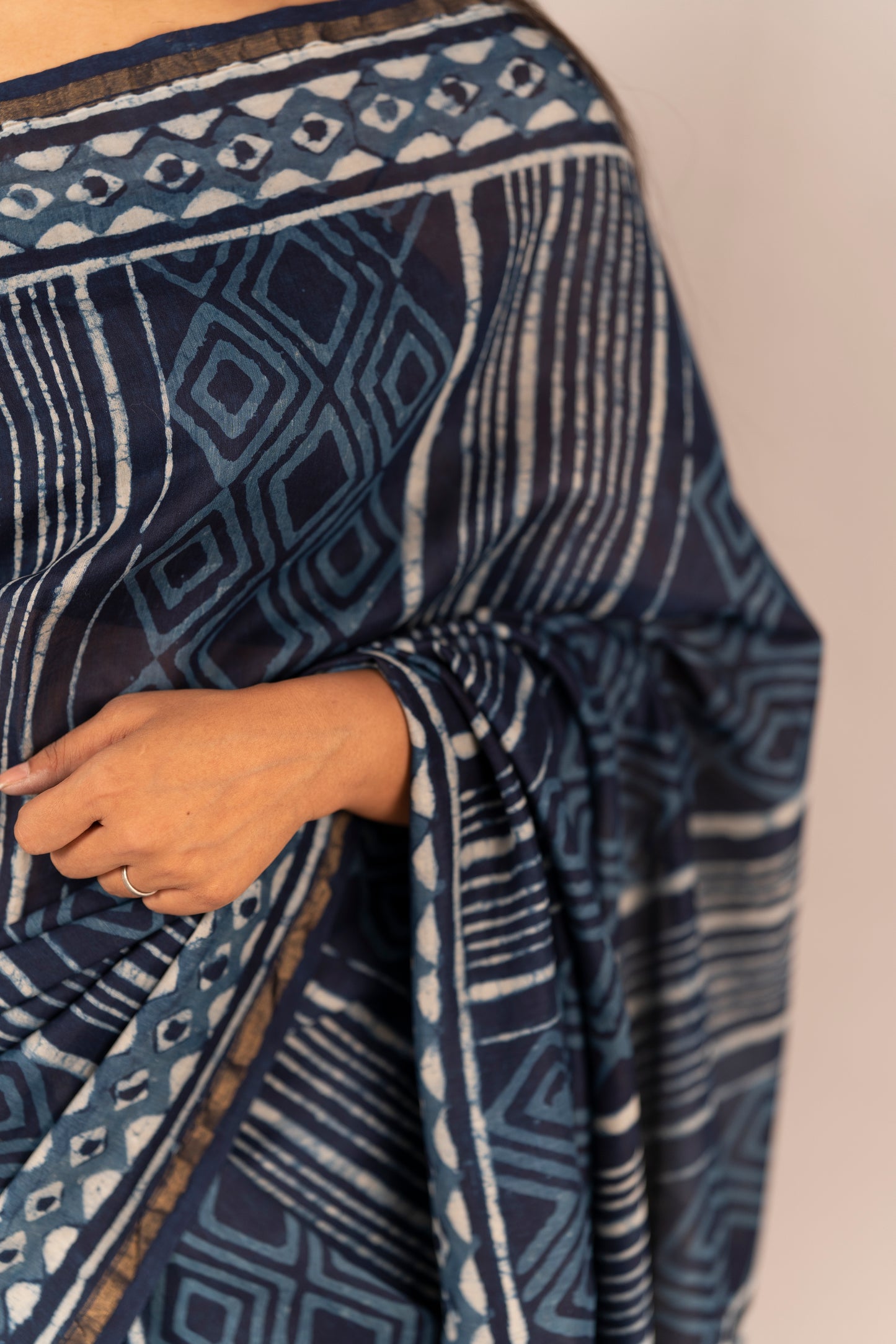 Chanderi Silk Hand Block Printed Saree - Anemone Vinkel