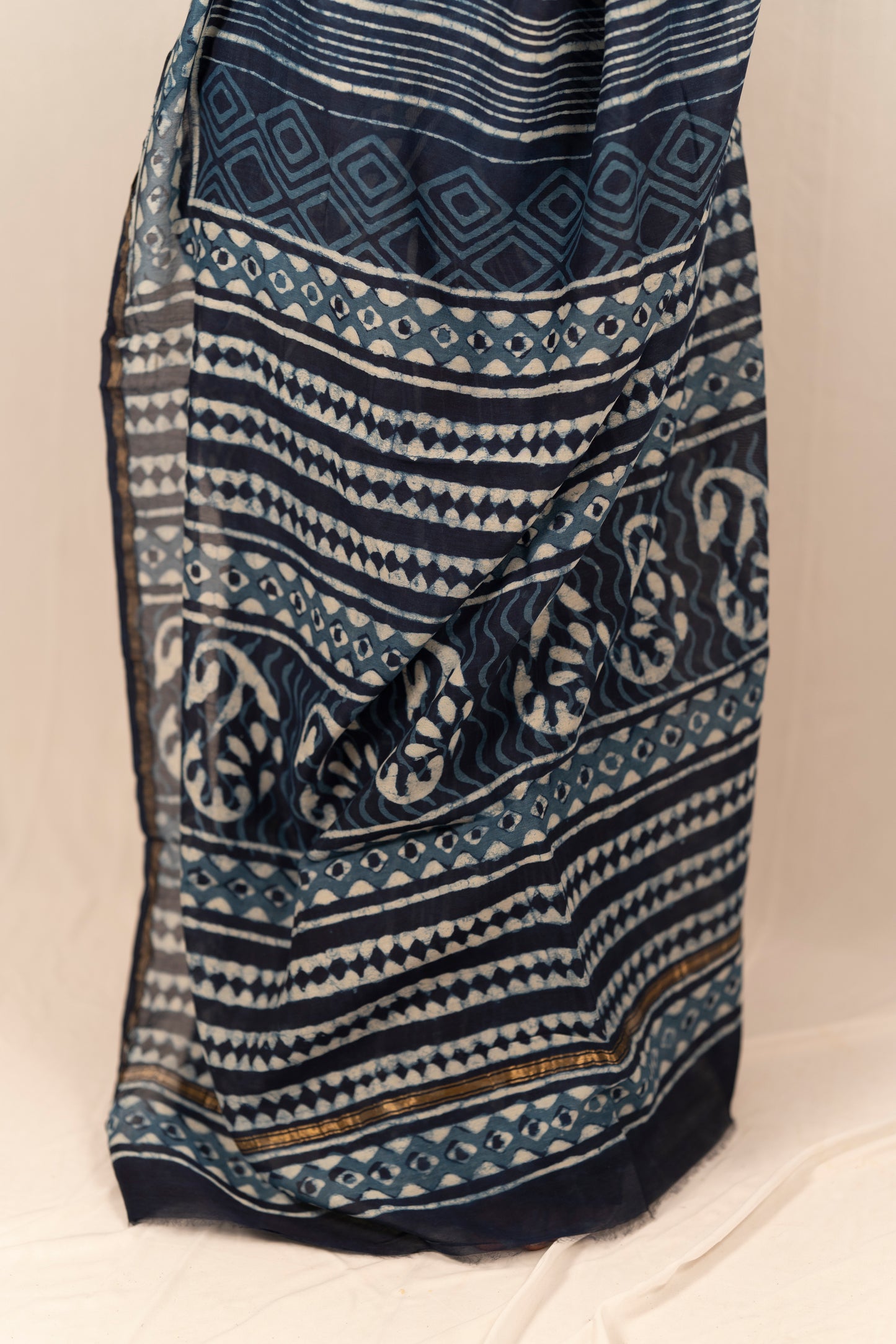 Chanderi Silk Hand Block Printed Saree - Anemone Vinkel