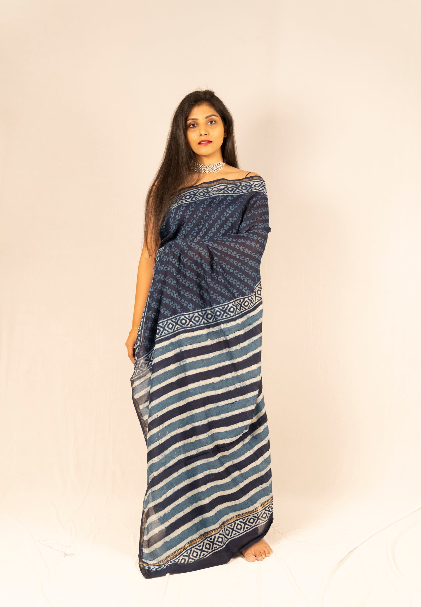 Chanderi Silk Hand Block Printed Saree - Anemone Vinkel