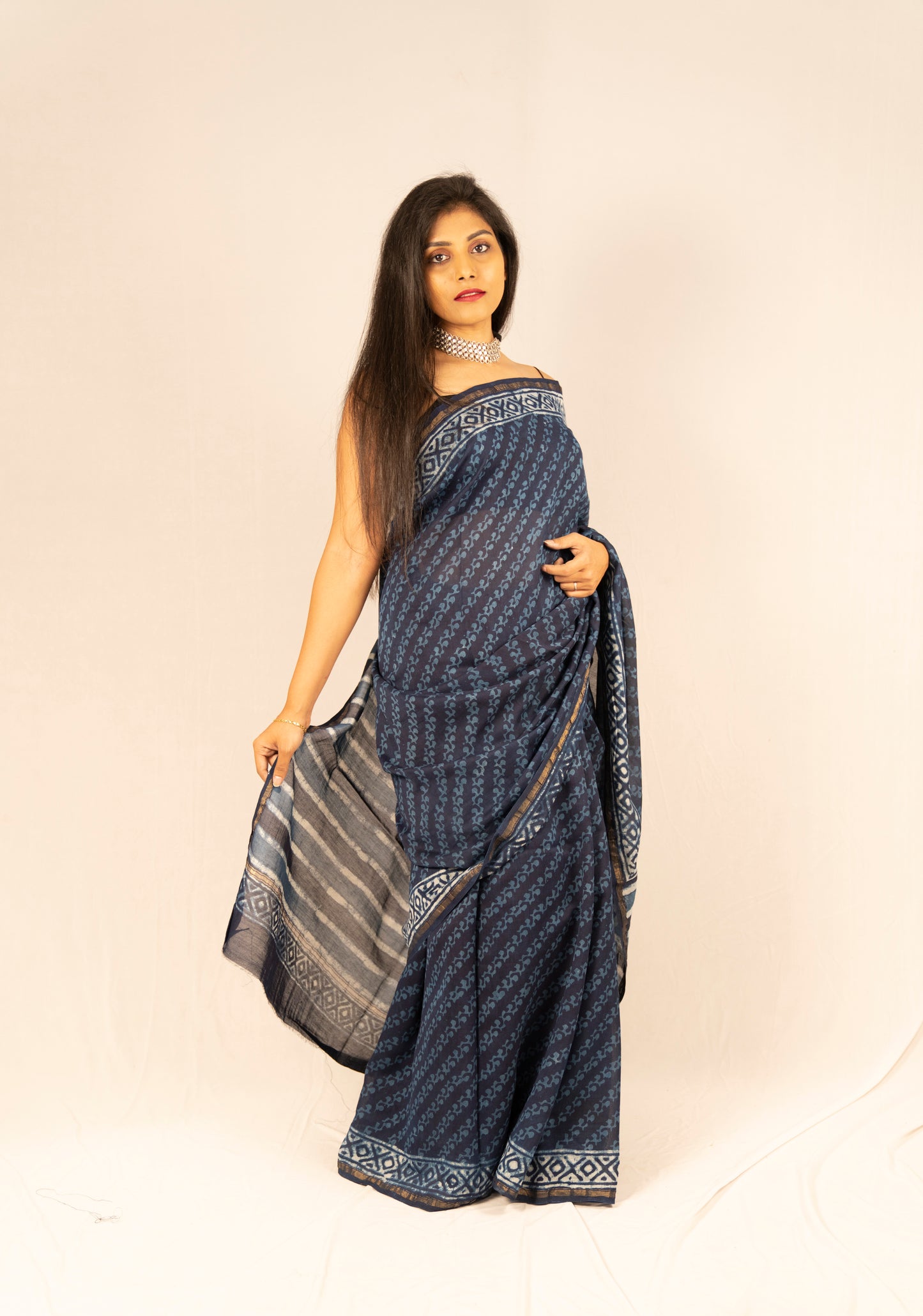 Chanderi Silk Hand Block Printed Saree - Anemone Vinkel