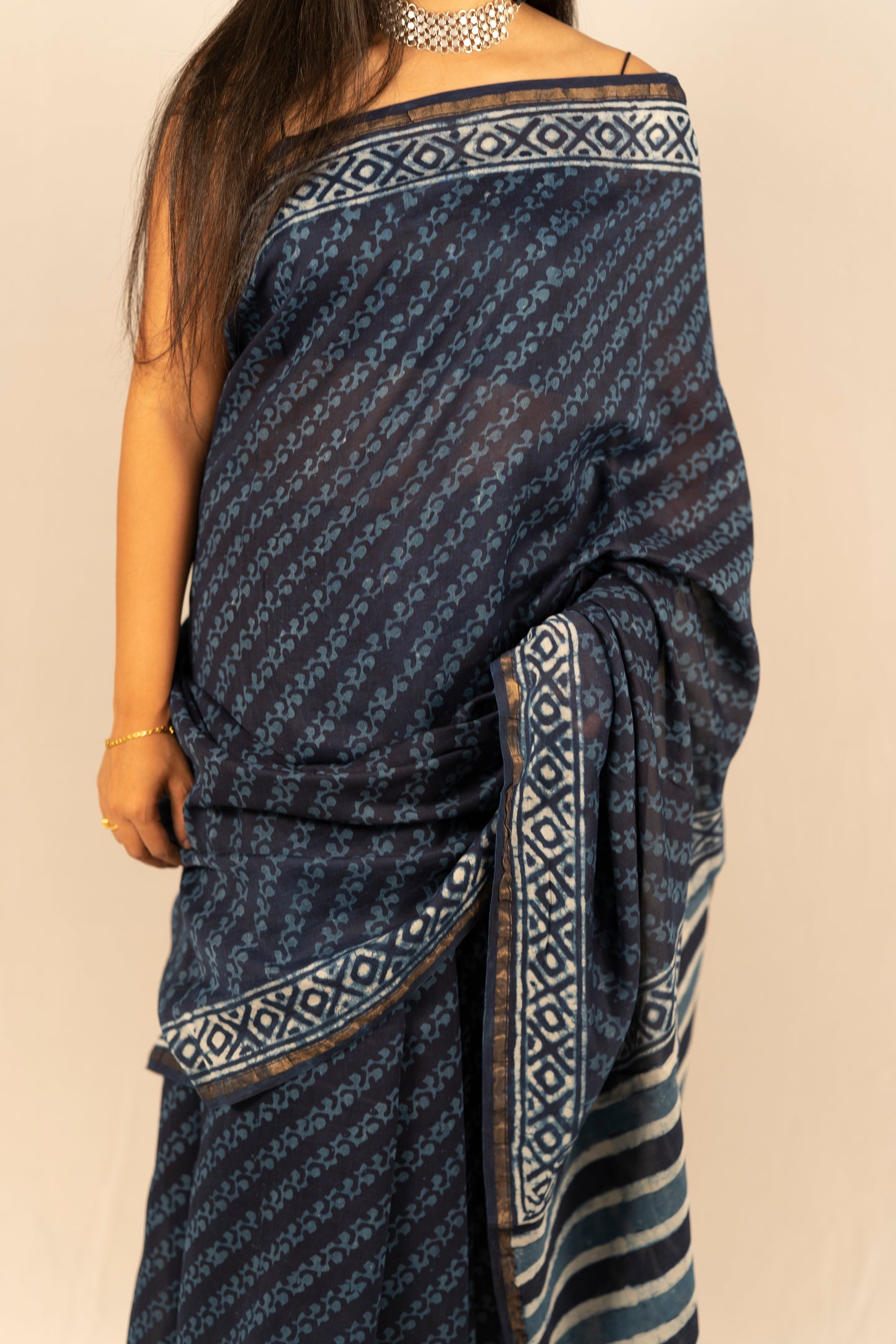 Chanderi Silk Hand Block Printed Saree - Anemone Vinkel