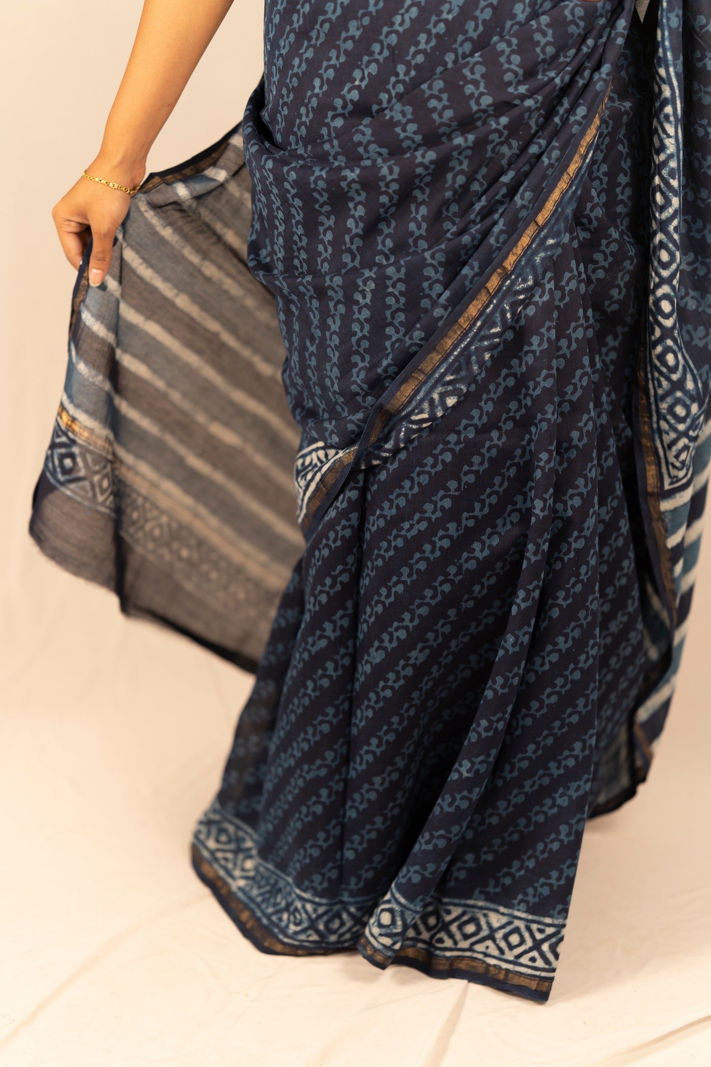Chanderi Silk Hand Block Printed Saree - Anemone Vinkel