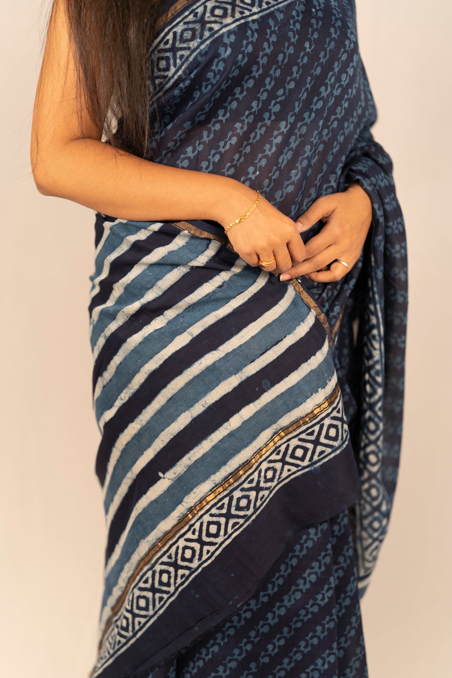 Chanderi Silk Hand Block Printed Saree - Anemone Vinkel