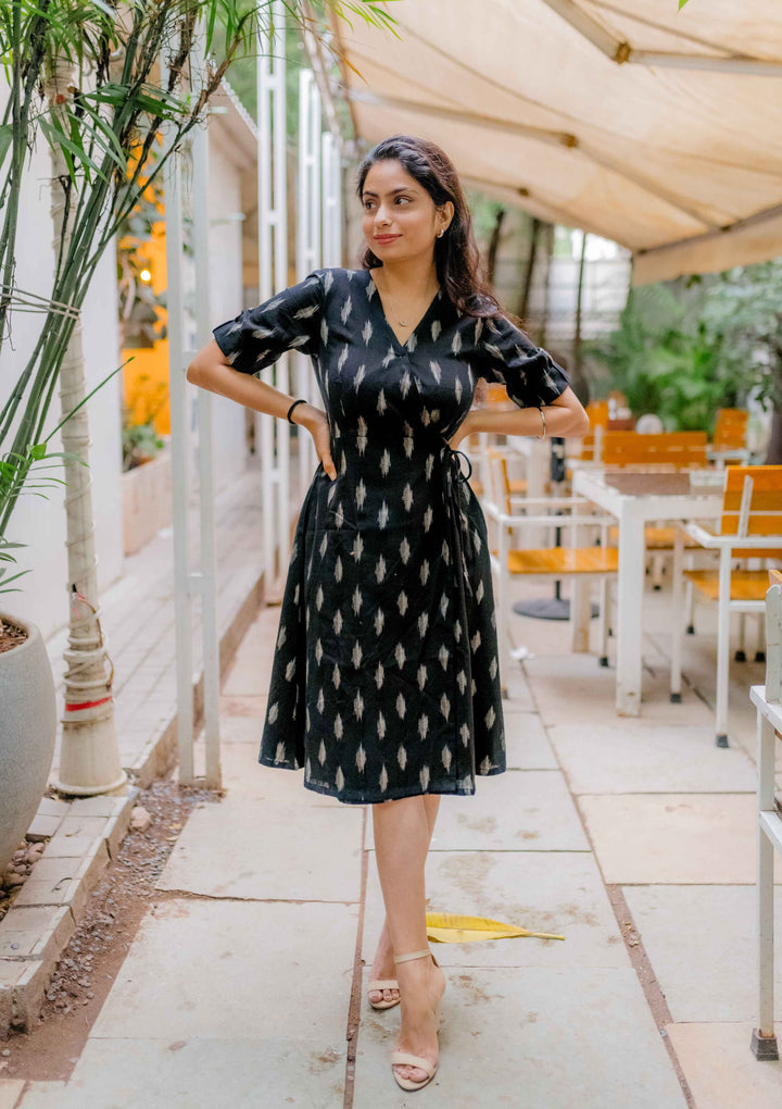 Black and White - Ikkat Wrap Dress
