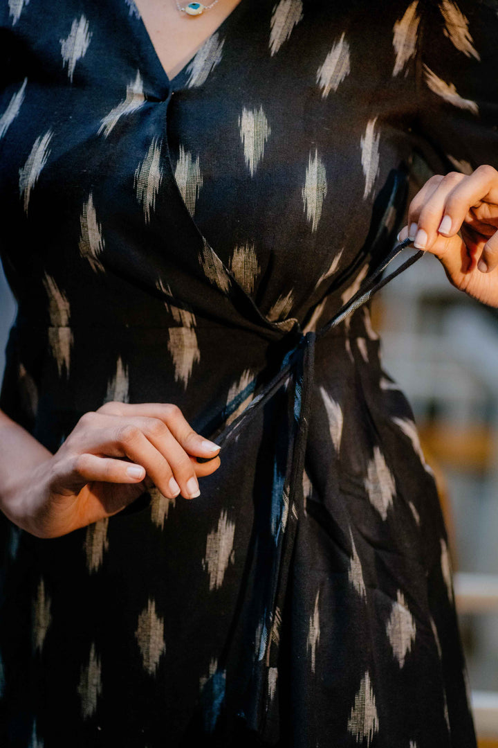 Black and White - Ikkat Wrap Dress