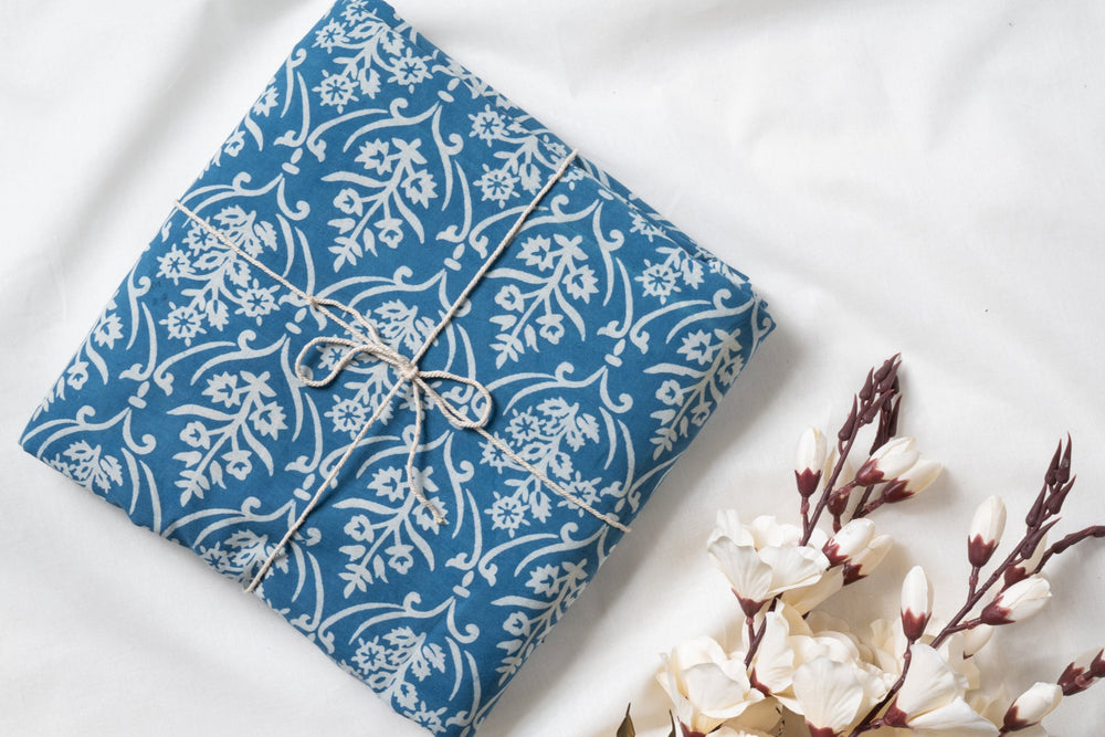 Fields of blue bliss - Indigo Dabu Hand Block Printed Cotton Fabric