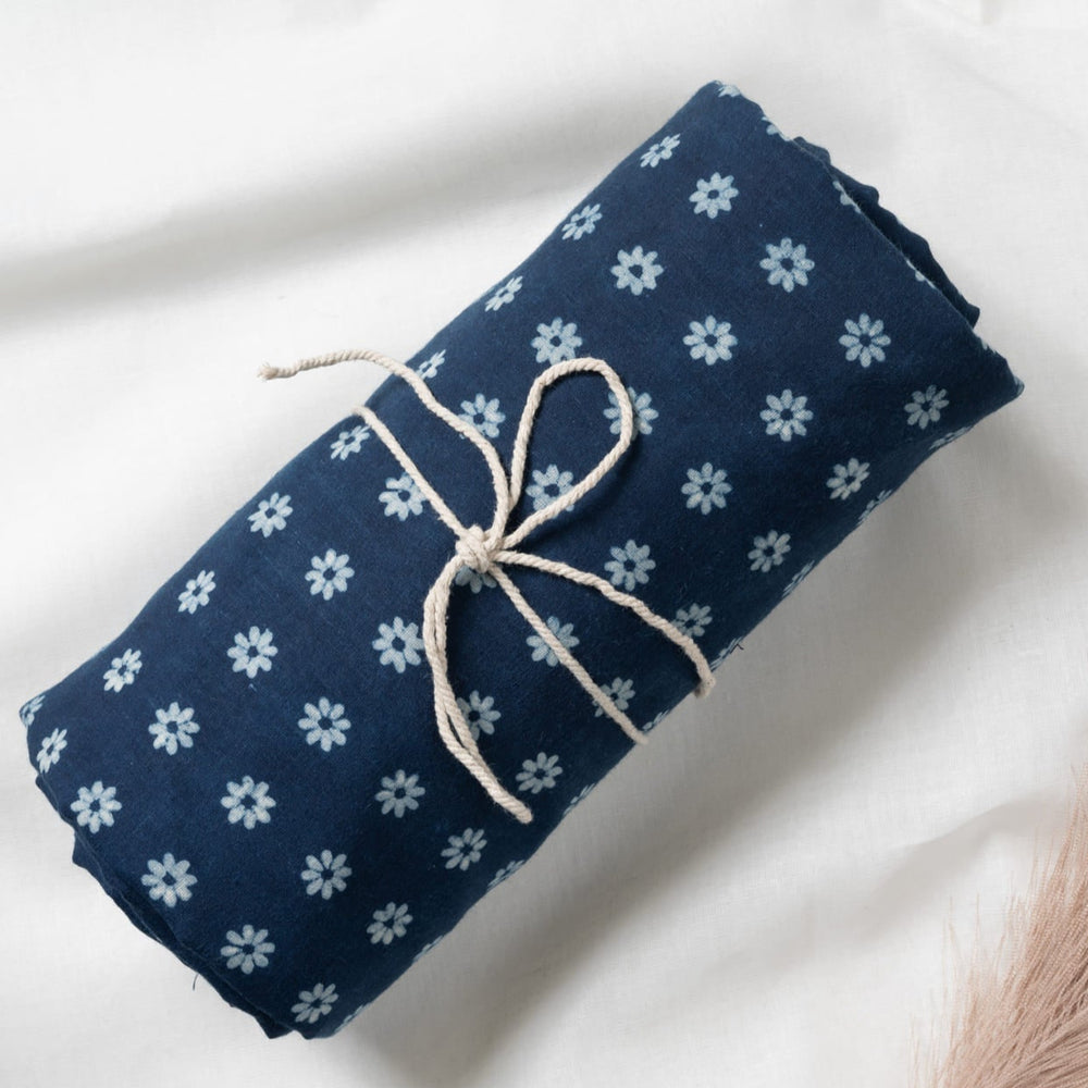 Plumbago - Indigo Dabu Hand Block Printed Cotton Fabric