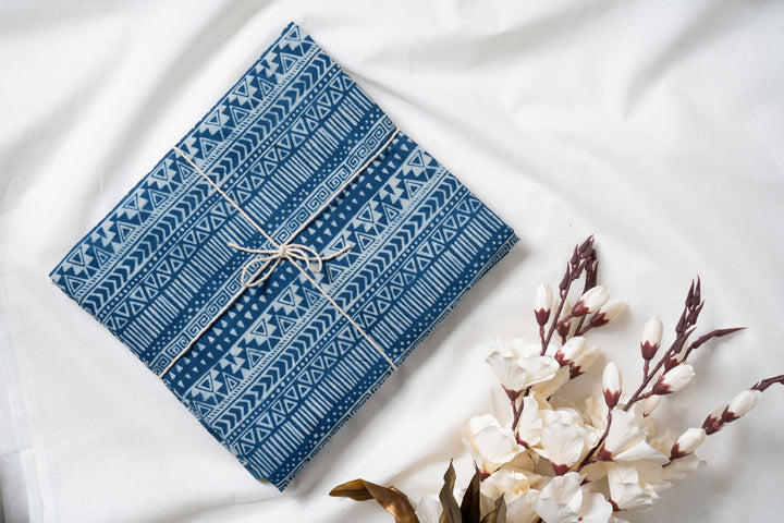 Rainbow in blue sage | Dabu Hand Block Printed Cotton Fabric
