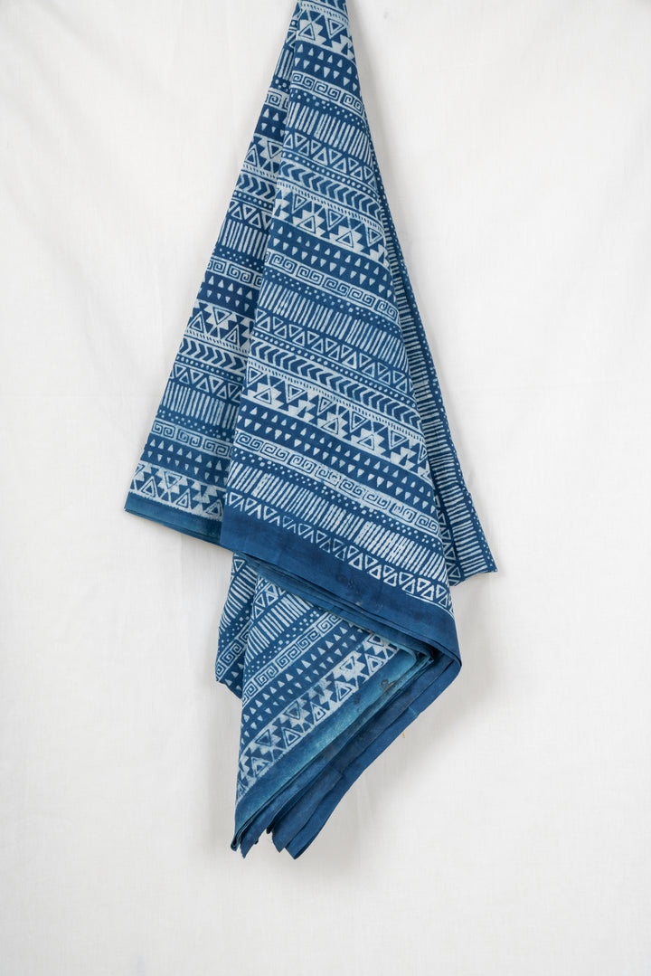 Rainbow in blue sage | Dabu Hand Block Printed Cotton Fabric