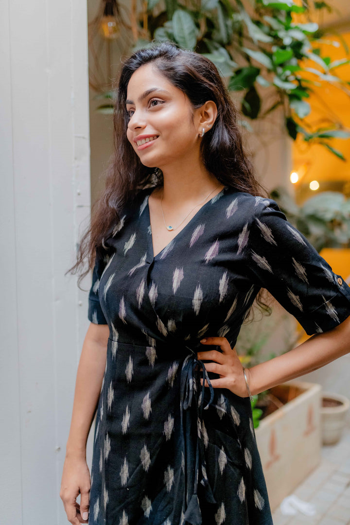 Black and White - Ikkat Wrap Dress