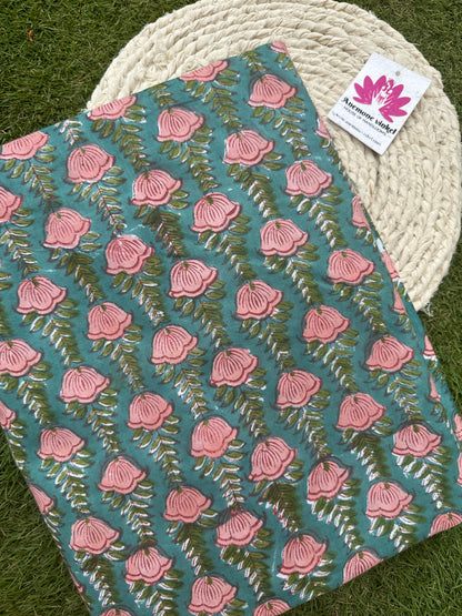 Pink Lotus - Sanganeri Fabric