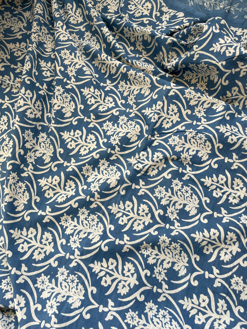 Fields of blue bliss - Indigo Dabu Hand Block Printed Cotton Fabric