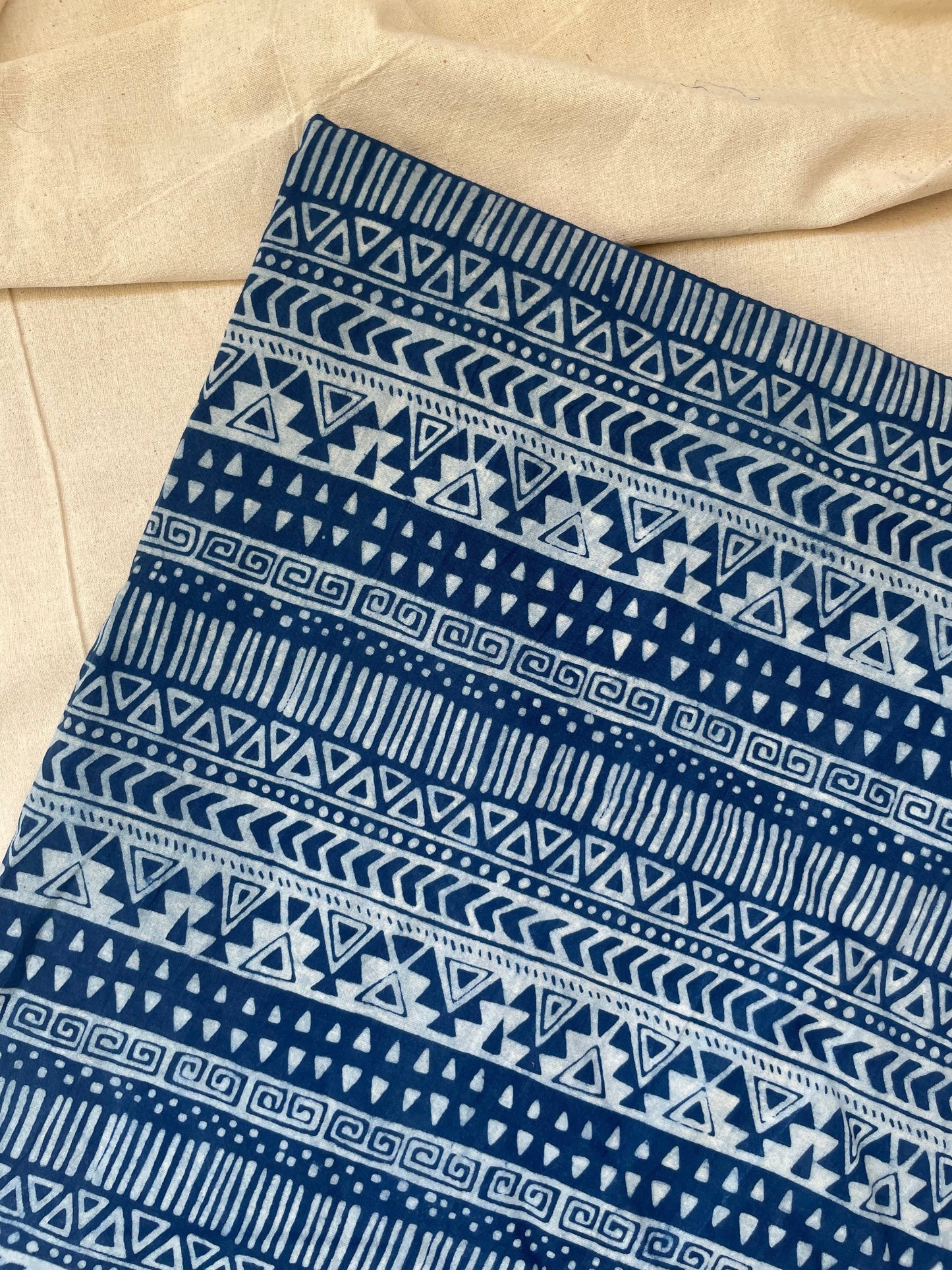 
                  
                    Rainbow in blue shades - Indigo Dabu Hand Block Printed Cotton Fabric
                  
                