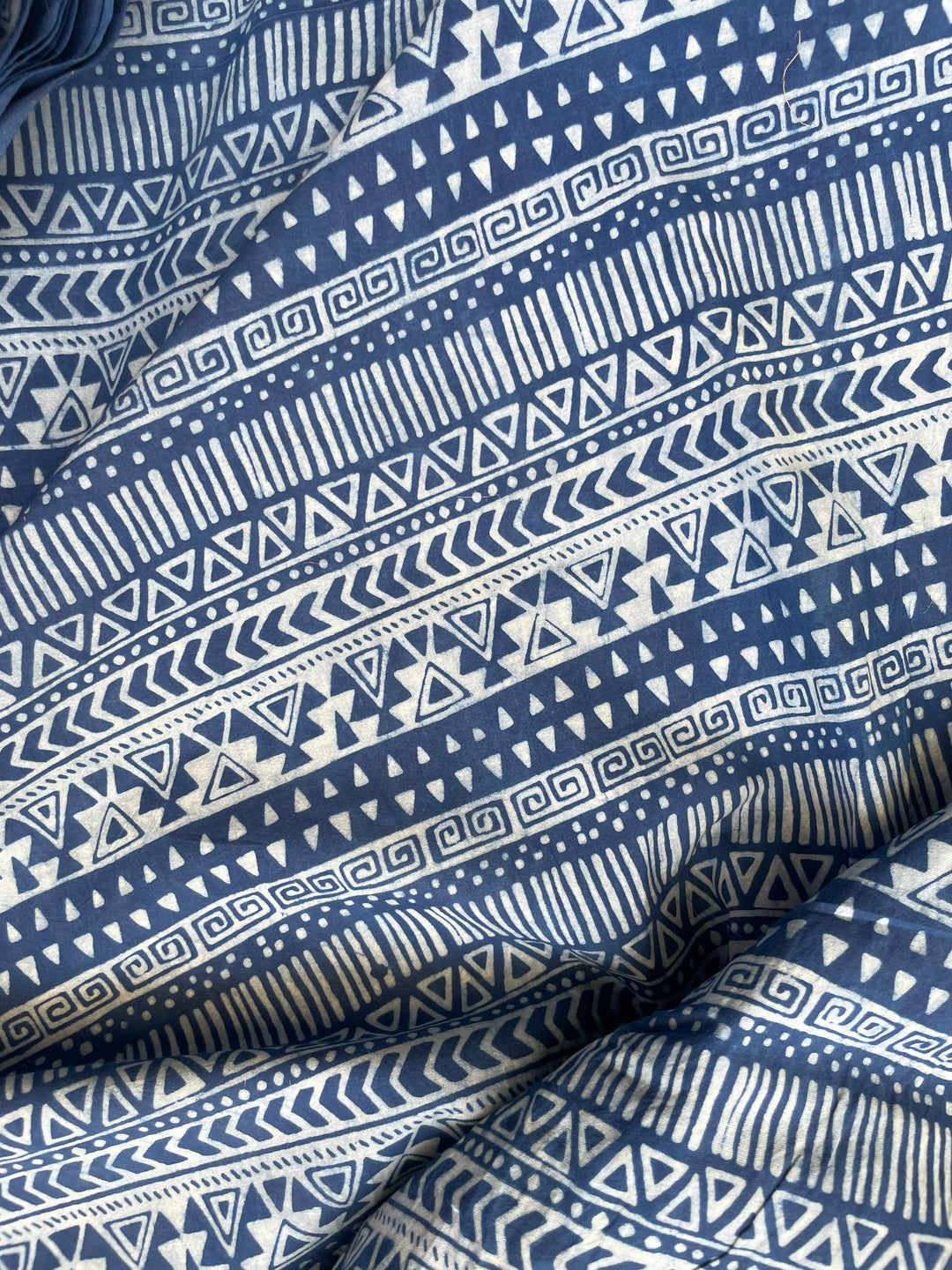 Rainbow in blue sage | Dabu Hand Block Printed Cotton Fabric