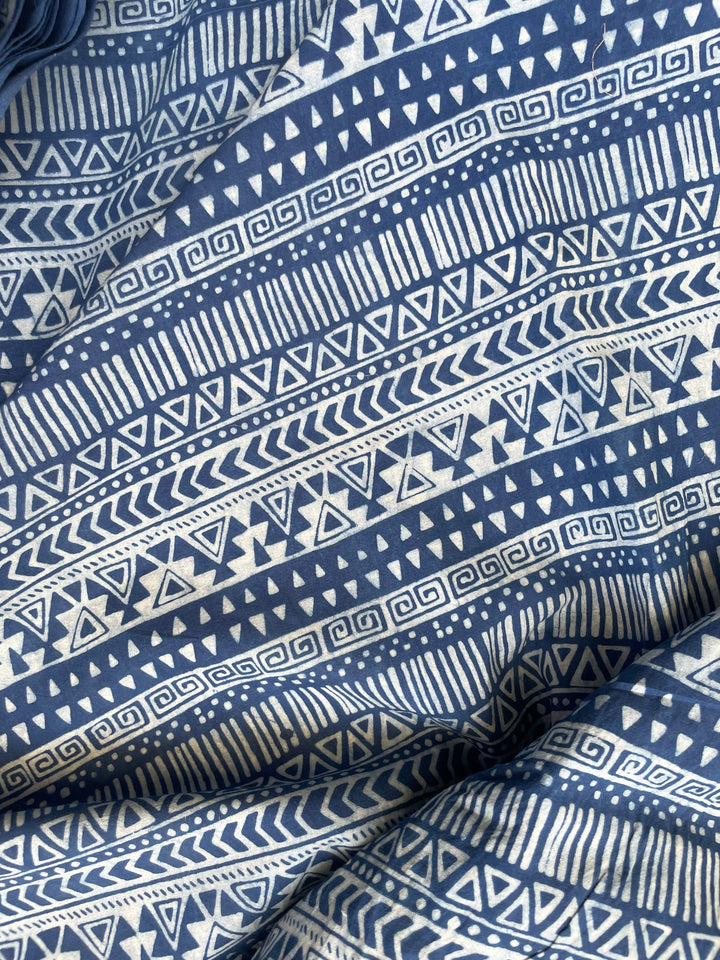 Rainbow in blue sage | Dabu Hand Block Printed Cotton Fabric
