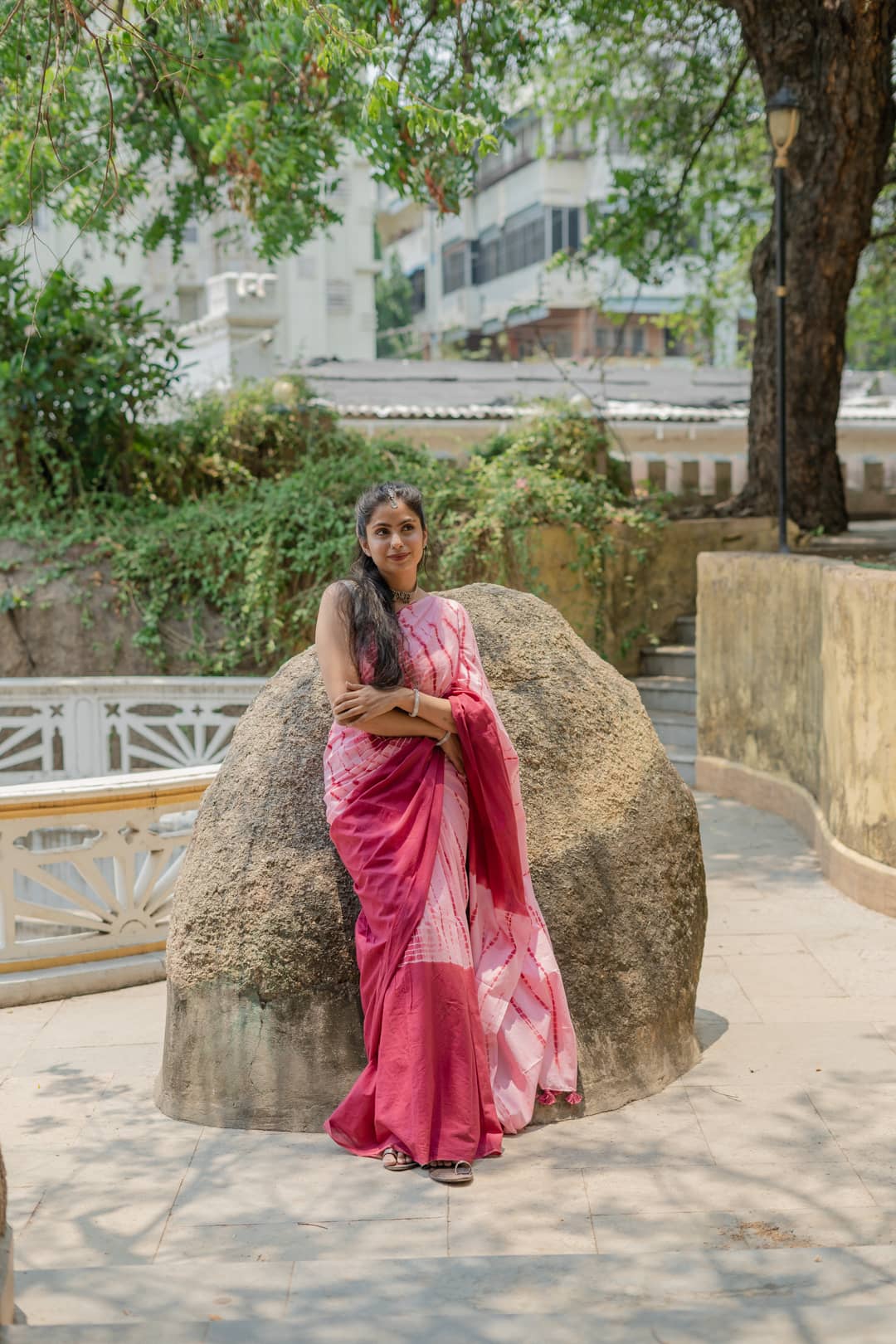 pink tie dye saree