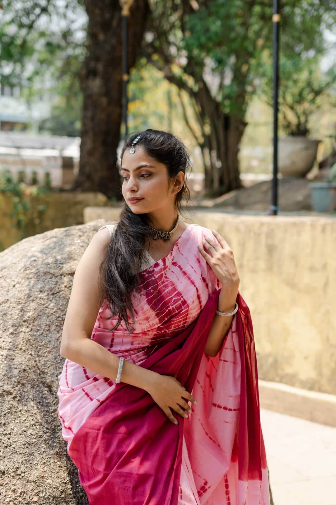 tie and dye sarees pink