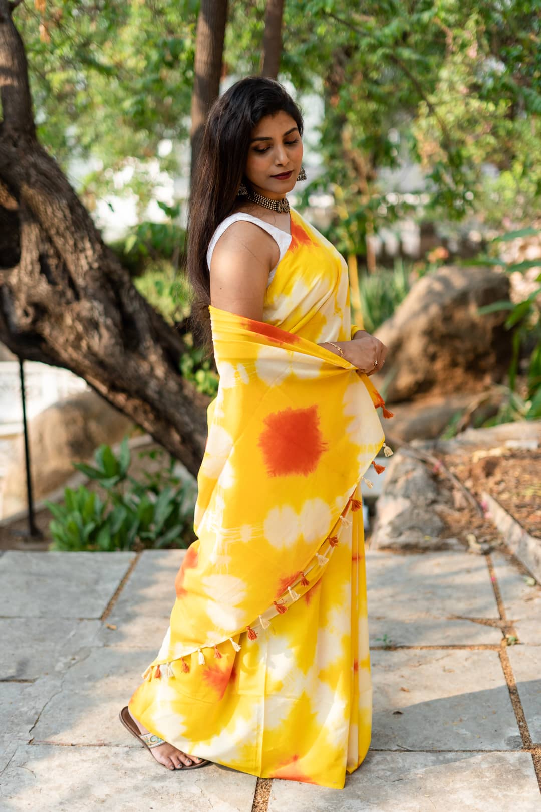 
                  
                    yellow sarees online, yellow tie and dye sarees
                  
                