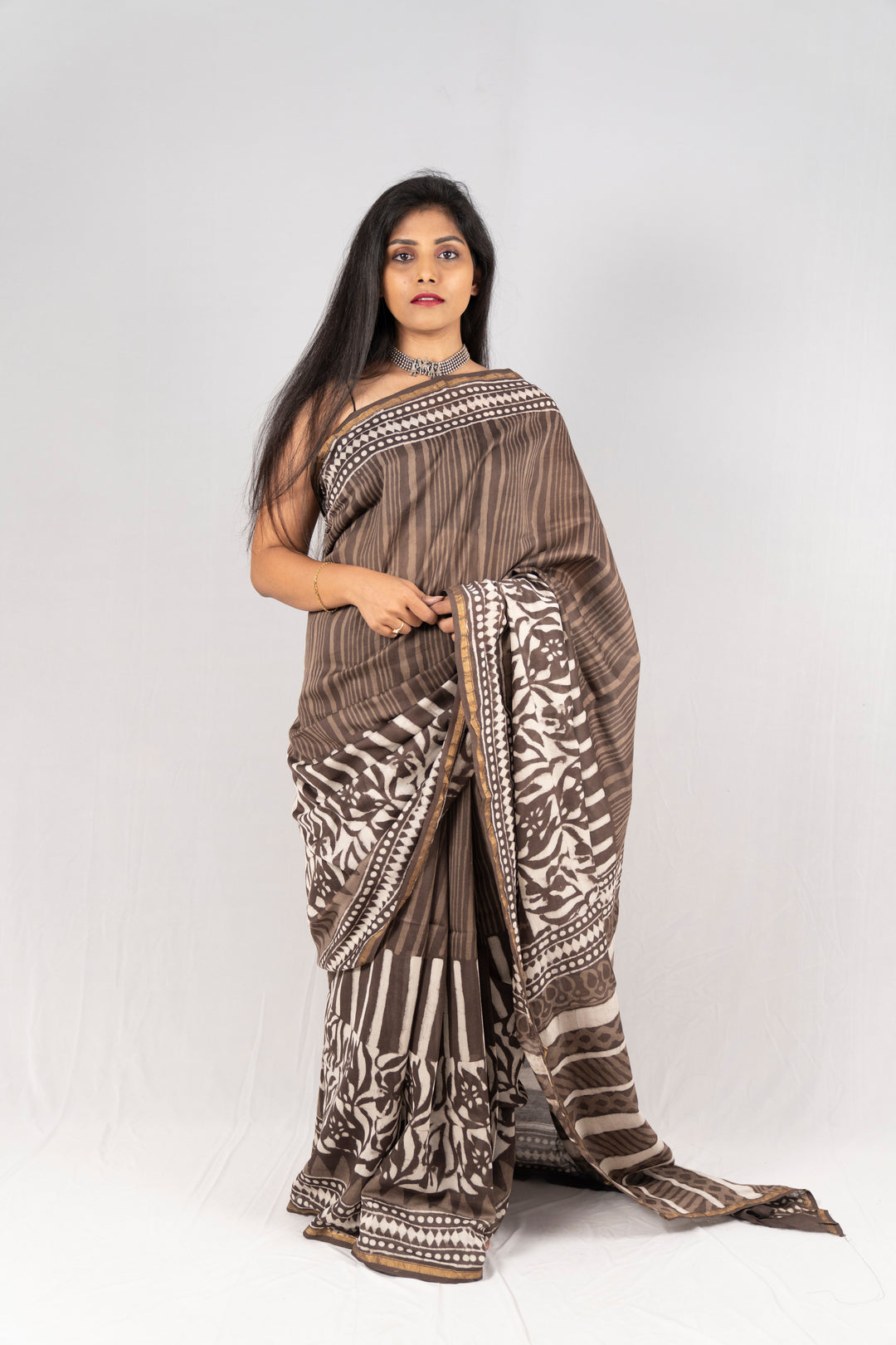 Chanderi Silk Hand Block Printed Saree - Anemone Vinkel