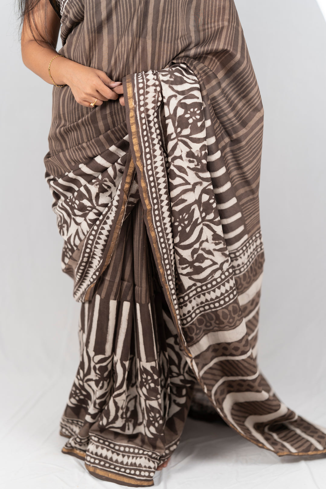 Chanderi Silk Hand Block Printed Saree - Anemone Vinkel