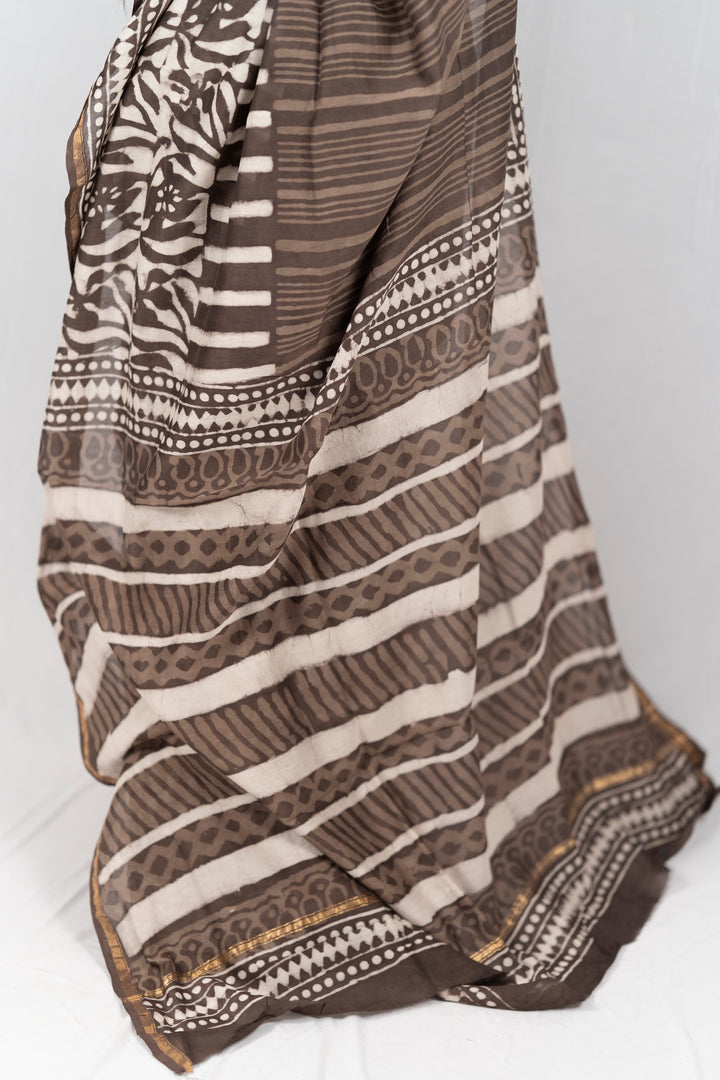 Chanderi Silk Hand Block Printed Saree - Anemone Vinkel