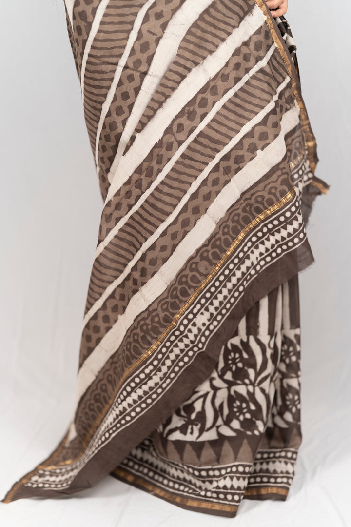 Chanderi Silk Hand Block Printed Saree - Anemone Vinkel