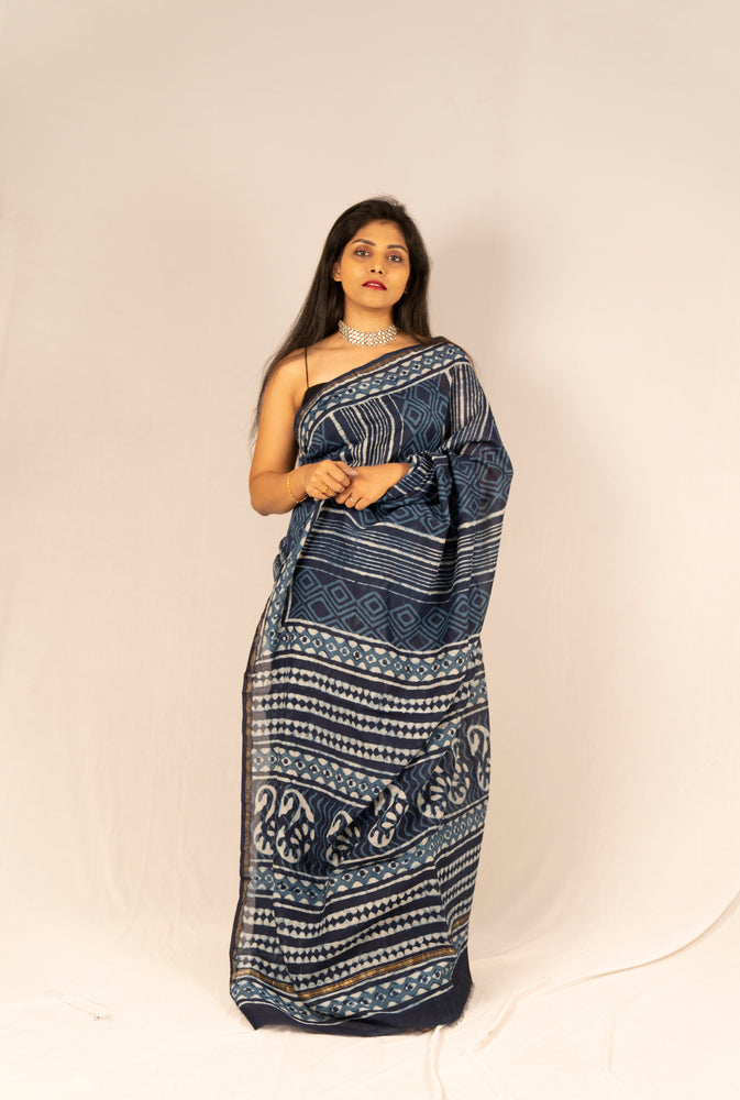 
                  
                    Chanderi Silk Hand Block Printed Saree - Anemone Vinkel
                  
                