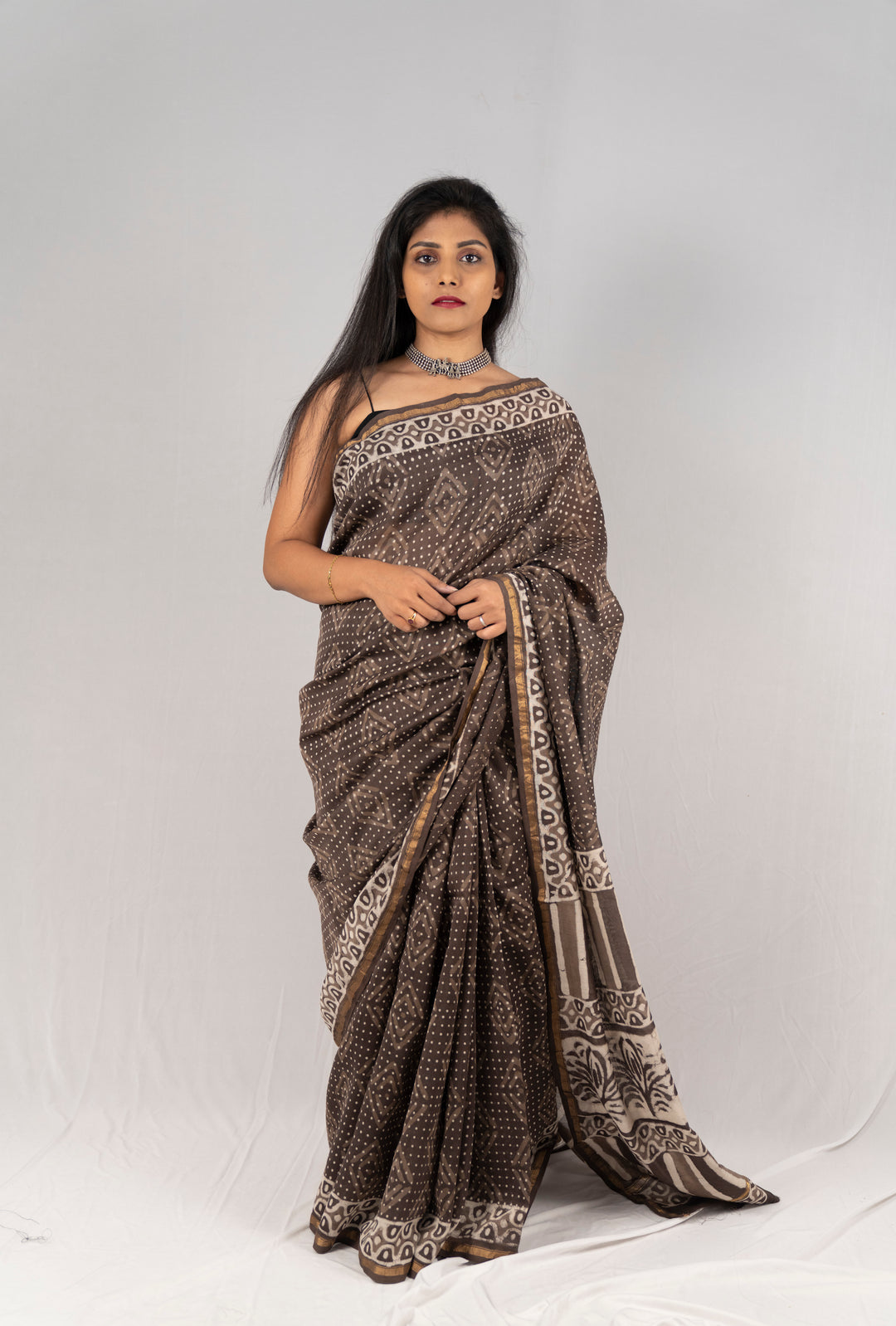 Chanderi Silk Hand Block Printed Saree - Anemone Vinkel