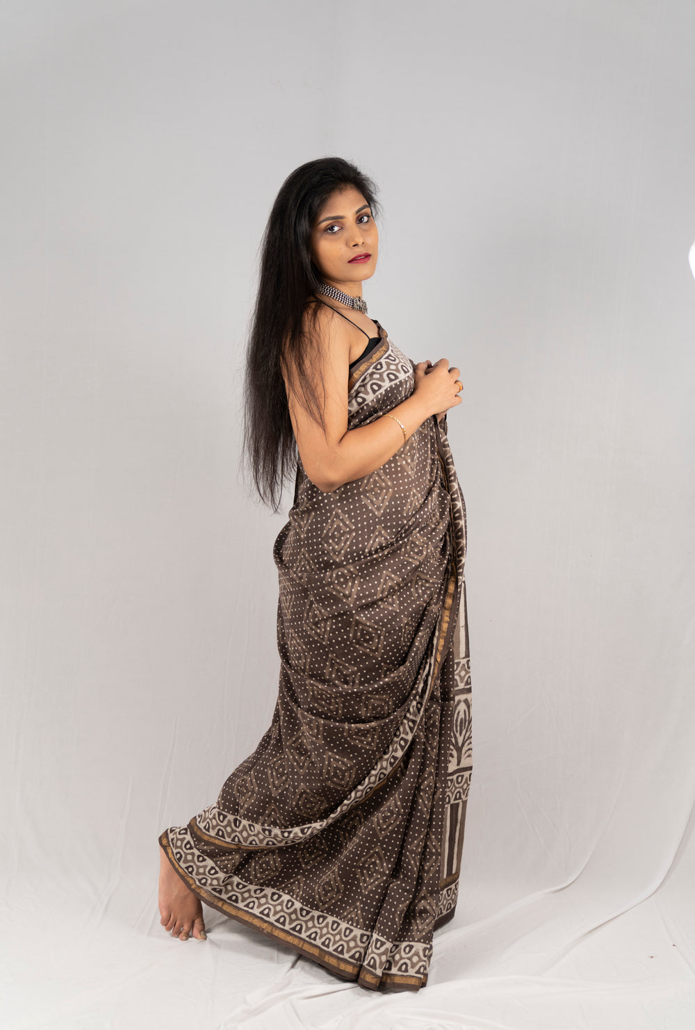 Chanderi Silk Hand Block Printed Saree - Anemone Vinkel