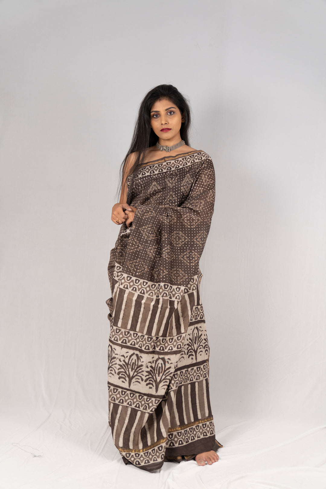 Chanderi Silk Hand Block Printed Saree - Anemone Vinkel