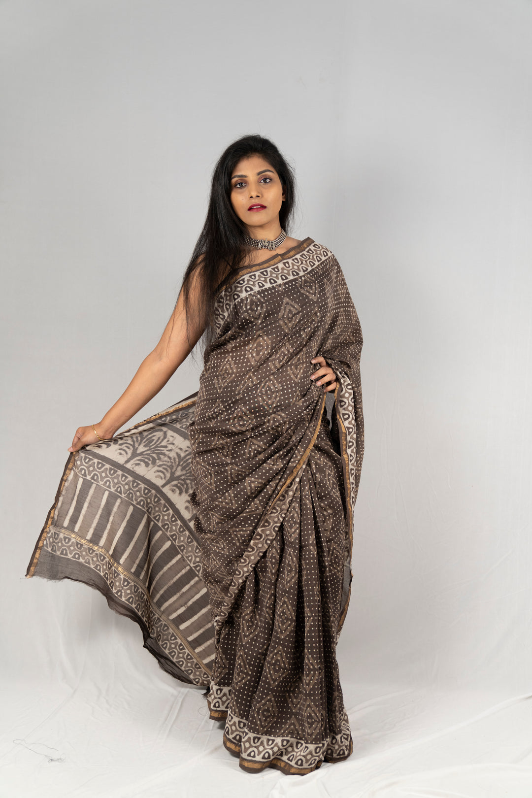Chanderi Silk Hand Block Printed Saree - Anemone Vinkel