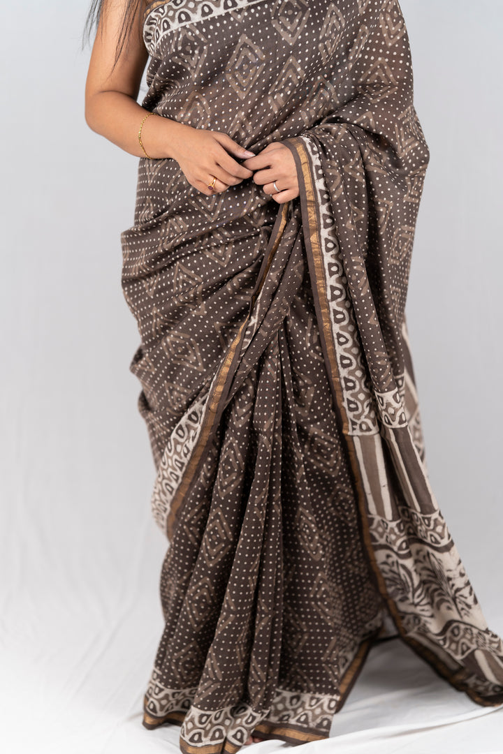 Chanderi Silk Hand Block Printed Saree - Anemone Vinkel