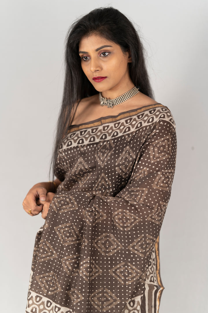 Chanderi Silk Hand Block Printed Saree - Anemone Vinkel