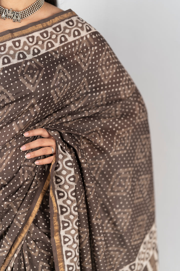 Chanderi Silk Hand Block Printed Saree - Anemone Vinkel