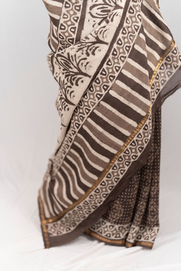 Chanderi Silk Hand Block Printed Saree - Anemone Vinkel