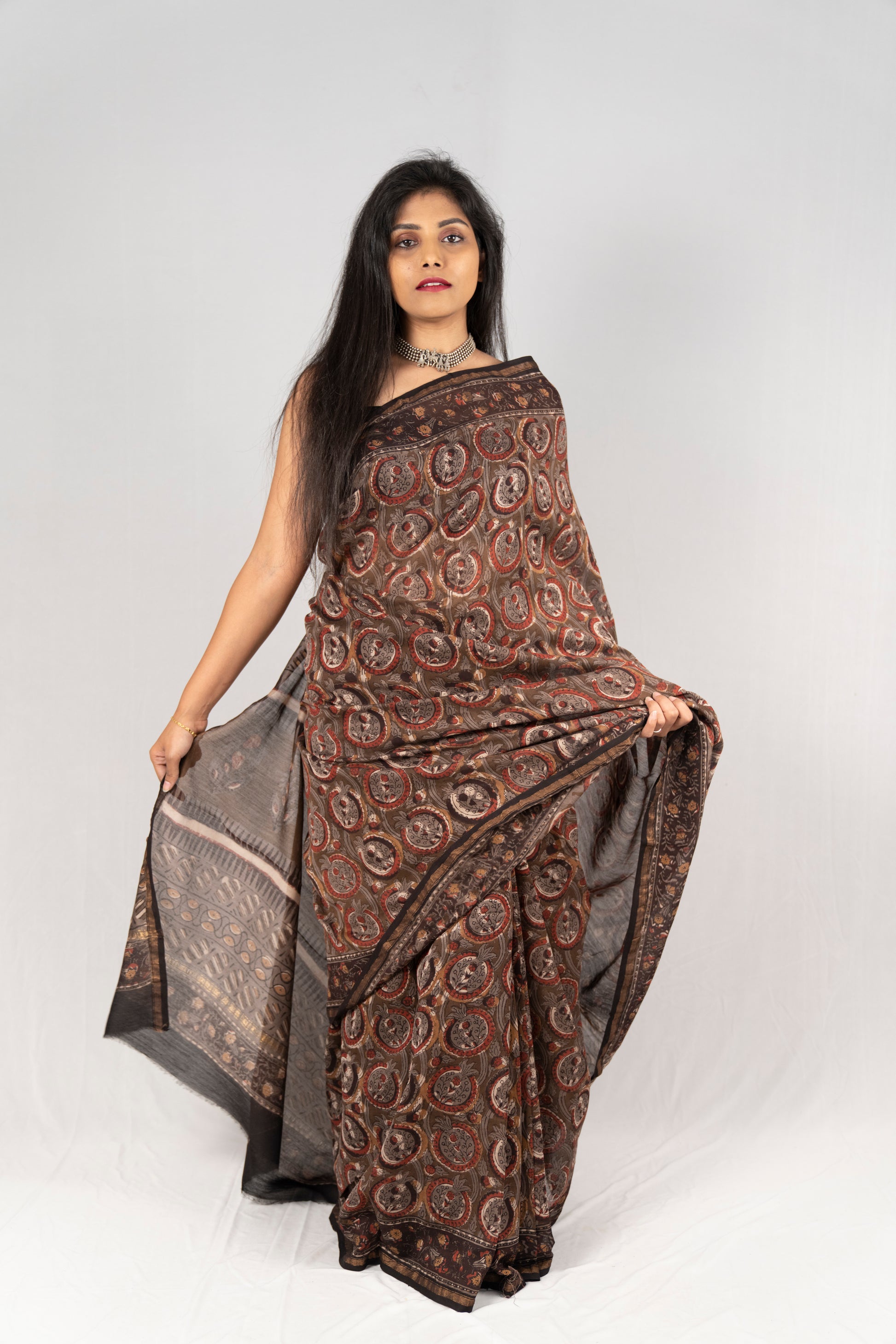 Chanderi Silk Hand Block Printed Saree - Anemone Vinkel