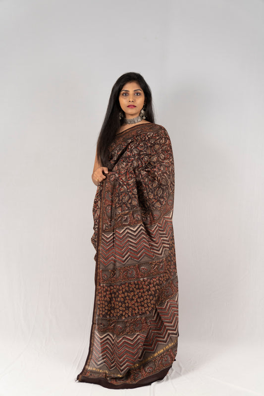 Chanderi Silk Hand Block Printed Saree - Anemone Vinkel