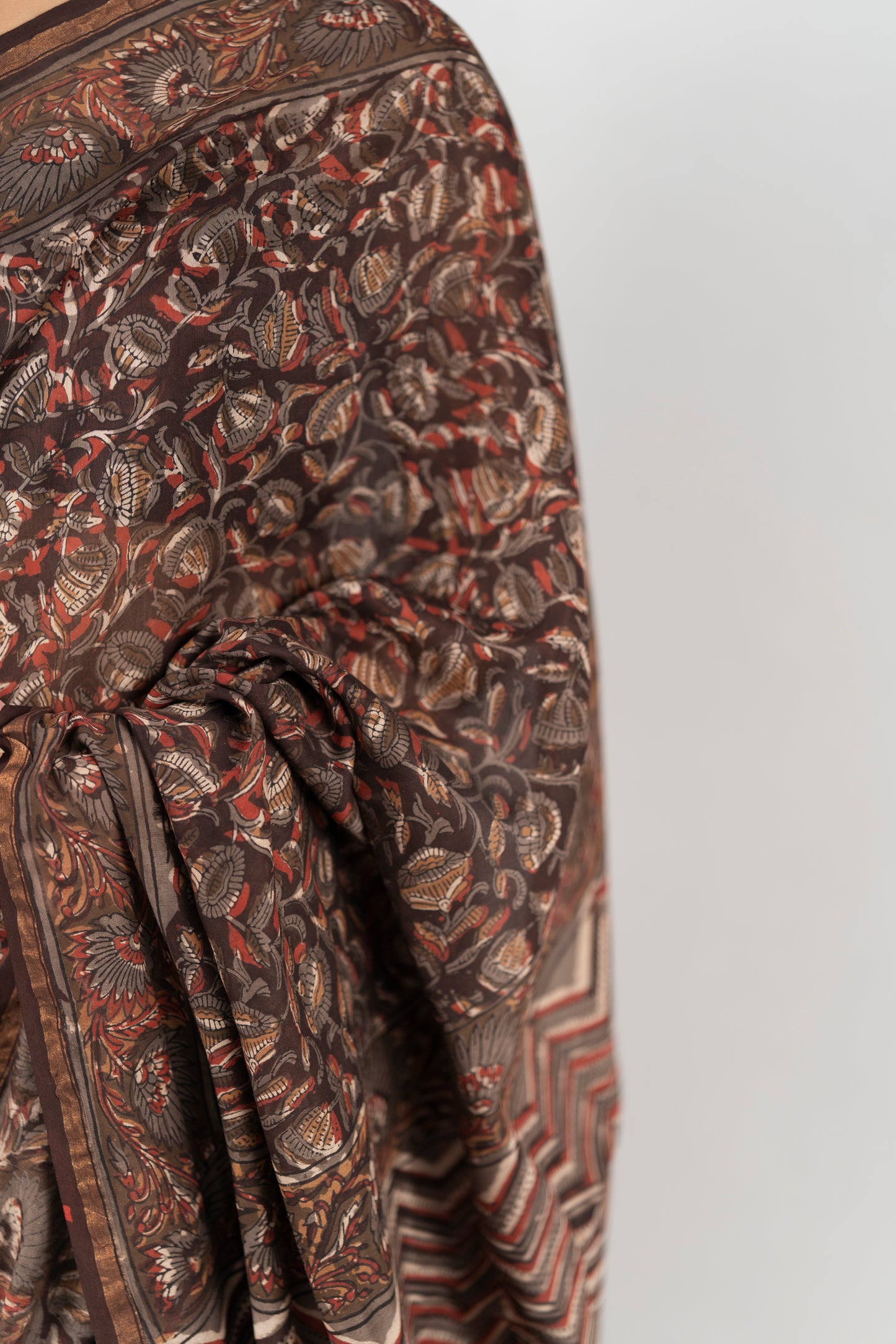 Chanderi Silk Hand Block Printed Saree, brown handloom saree online in india
