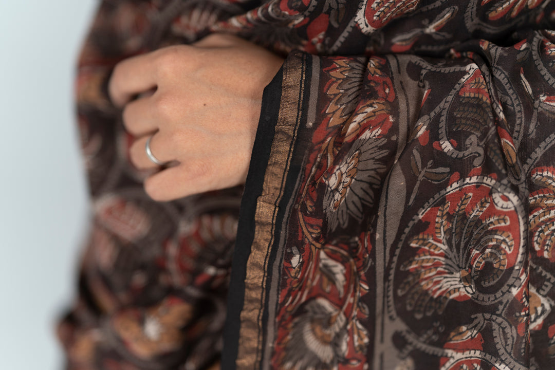 Chanderi Silk Hand Block Printed Saree - Anemone Vinkel