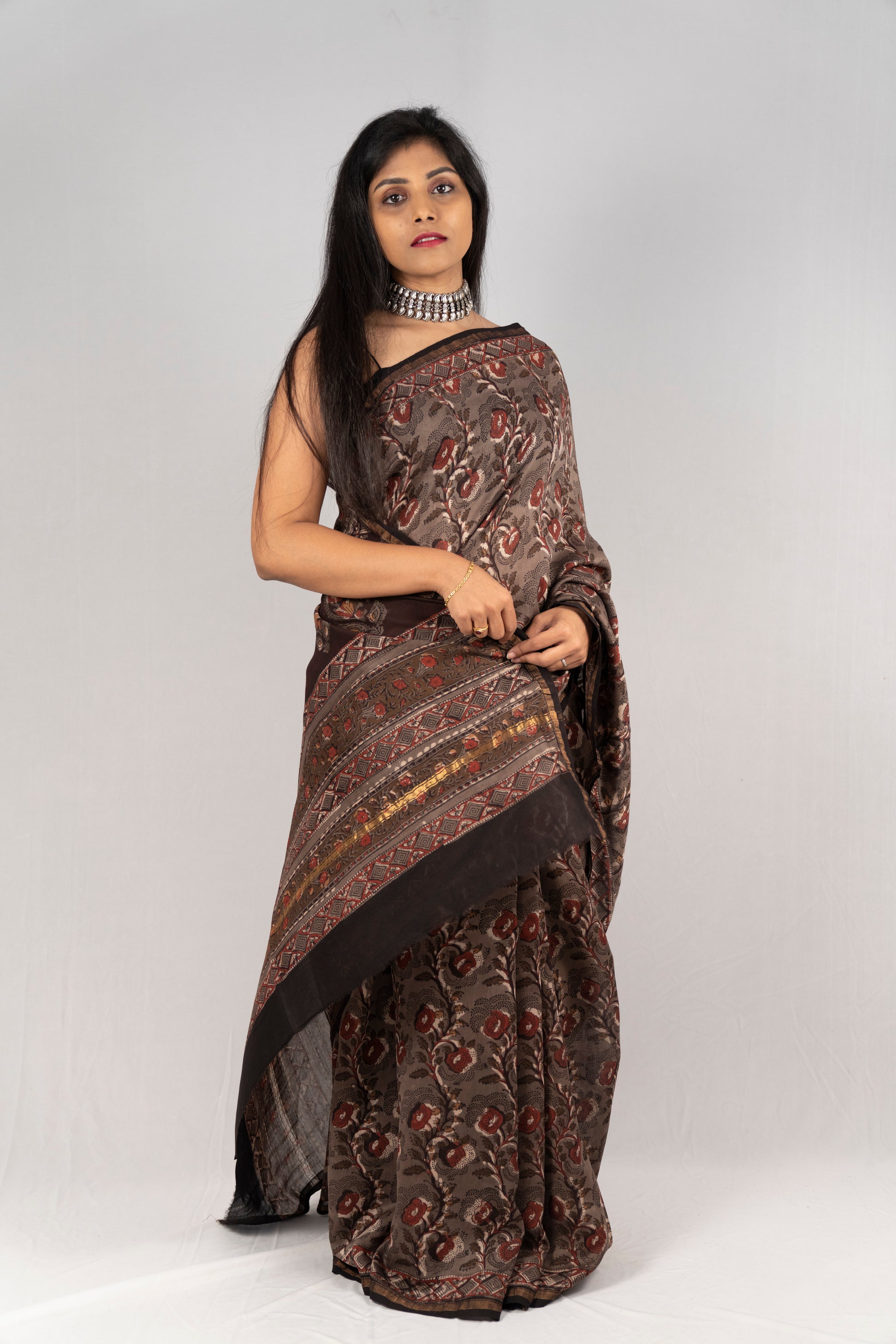 Chanderi Silk Hand Block Printed Saree - Anemone Vinkel